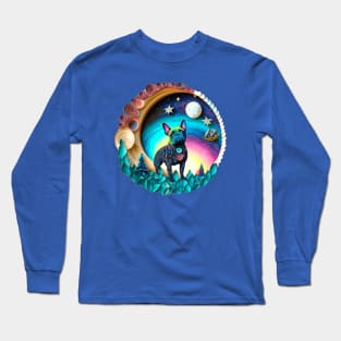 French Bulldog Frenchie Full Moon Galaxy Stars Trees Artwork Long Sleeve T-Shirt